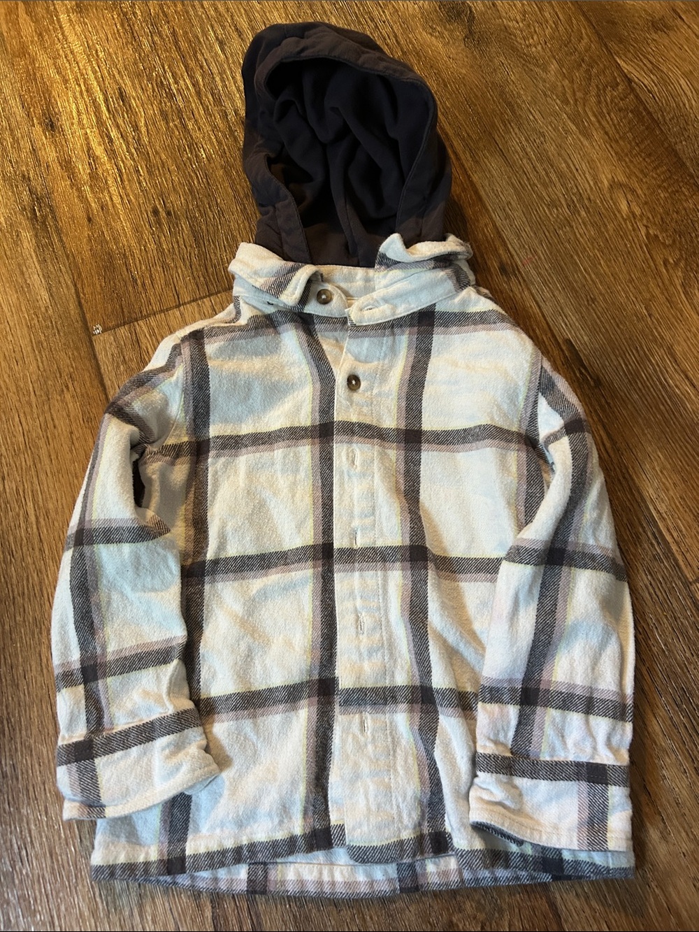 Plaid Hooded Button-Front Shirt Jacket - Light Blue & Navy Plaid
